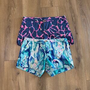 Lilly Pulitzer Callahan Shorts Bundle Size 4 Blue Pink Floral 2 Pairs 3.5" EUC
